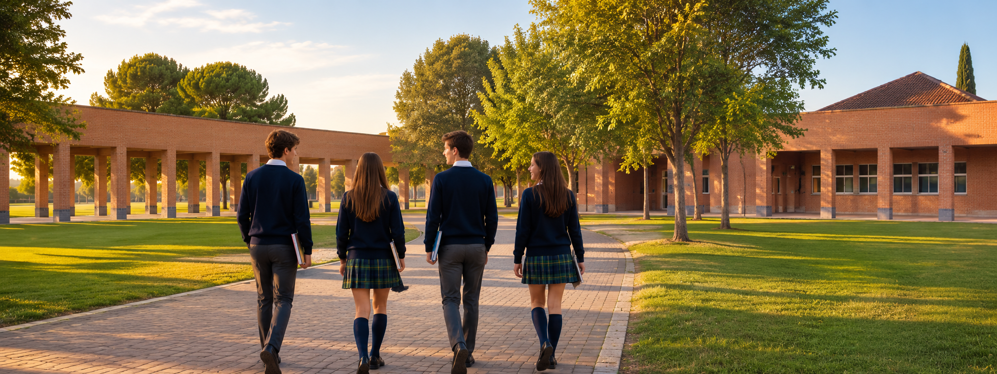 Chicos y chicas andando por el colegio