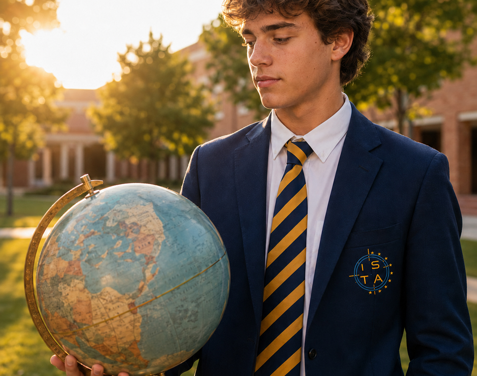 Chico con bola del mundo en la mano